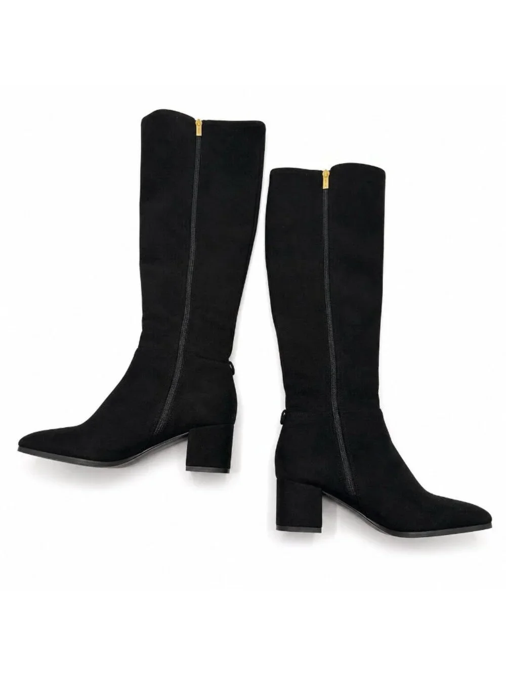 Michael Kors Over The Knee Boots Size 9 Black Suede Stretch OTK Gold Zipper Chic